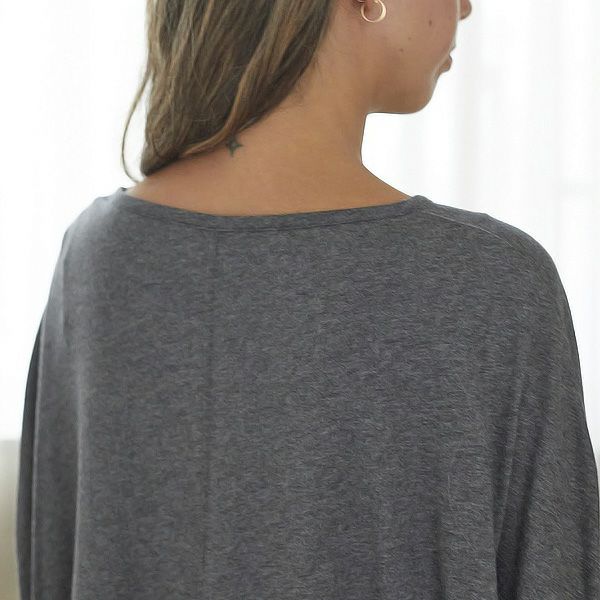 オーガニックコットン ファインニットワイドトップス チャコールグレー M