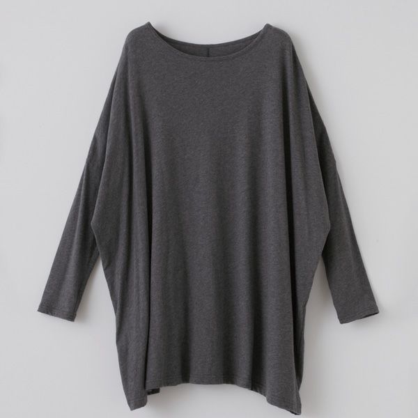 オーガニックコットン ファインニットワイドトップス チャコールグレー M