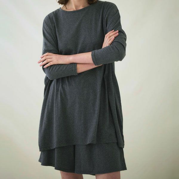 オーガニックコットン ファインニットワイドトップス チャコールグレー M