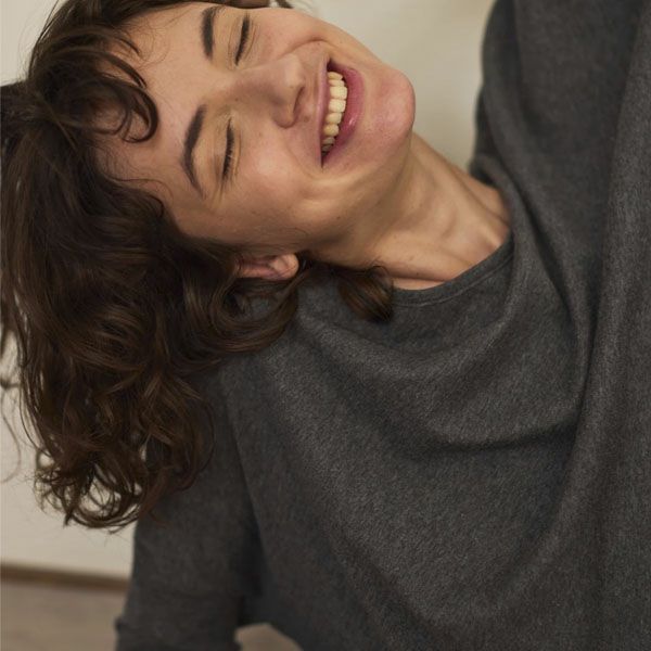 オーガニックコットン ファインニットワイドトップス チャコールグレー M