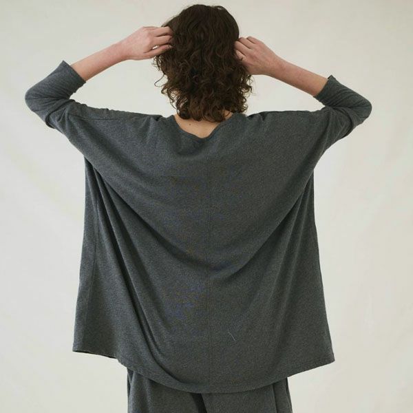 オーガニックコットン ファインニットワイドトップス チャコールグレー M