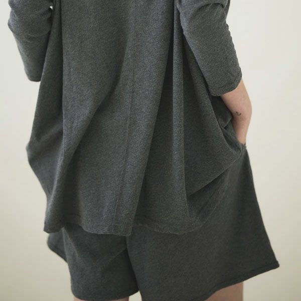 オーガニックコットン ファインニットワイドトップス チャコールグレー M