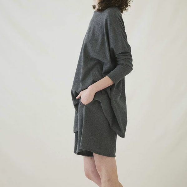 オーガニックコットン ファインニットワイドトップス チャコールグレー M