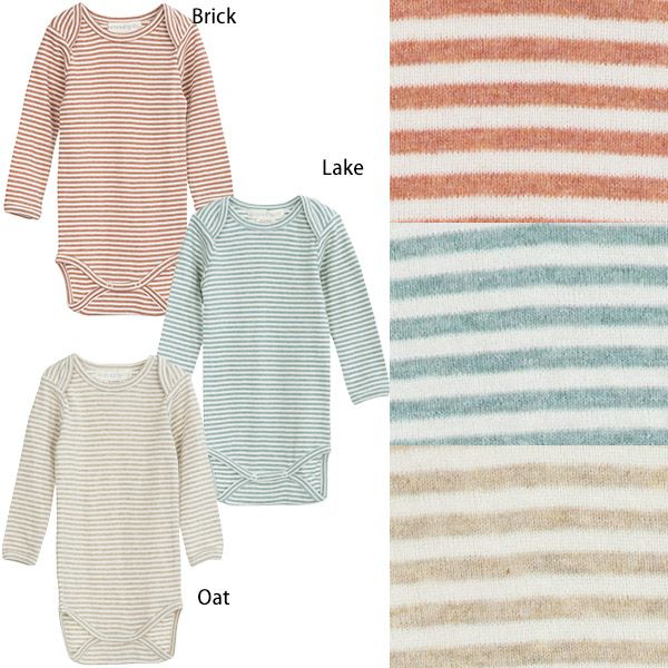 オーガニックコットン ベビー フライスボディスーツStripe (長袖)