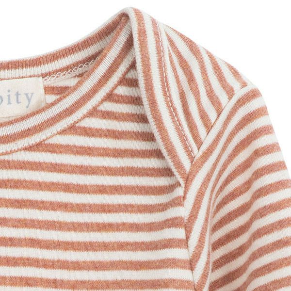 オーガニックコットン ベビー フライスボディスーツStripe (長袖)