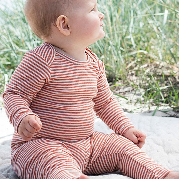オーガニックコットン ベビー フライスボディスーツStripe (長袖)