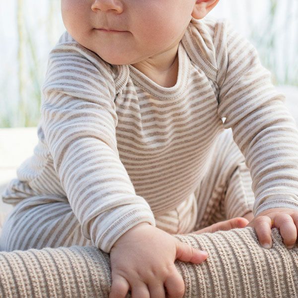 オーガニックコットン ベビー フライスボディスーツStripe (長袖)