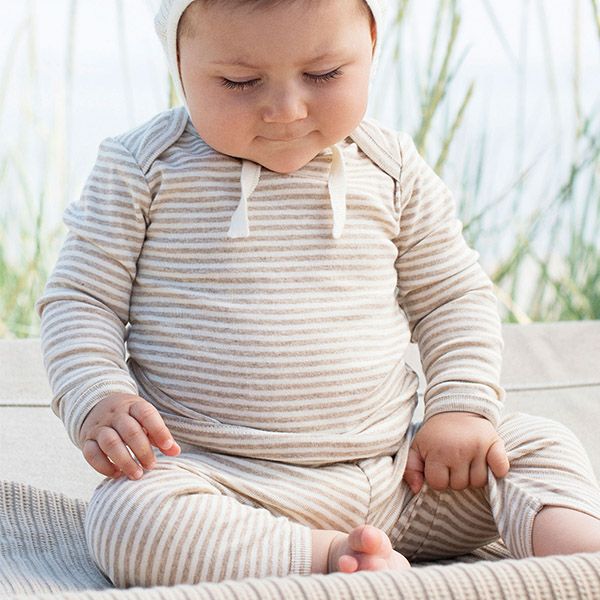 オーガニックコットン ベビー フライスボディスーツStripe (長袖)