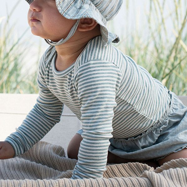 オーガニックコットン ベビー フライスボディスーツStripe (長袖)