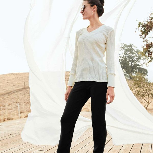 【SALE／20%OFF】オーガニックコットン ポインテル VネックＴシャツ(長袖)