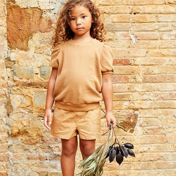 オーガニックコットン キッズワッフルパフスリーブトップ