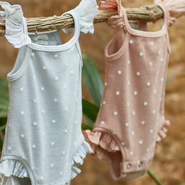 オーガニックコットン ベビーリブフリルボディDOTS