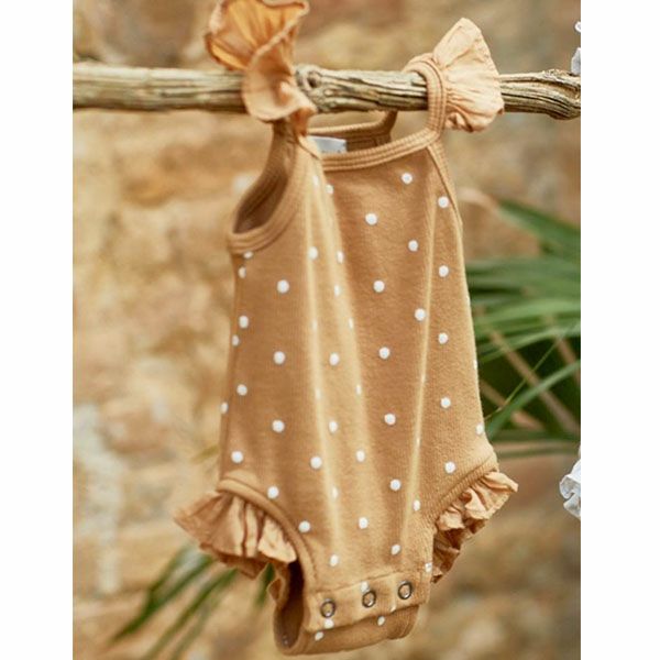オーガニックコットン ベビーリブフリルボディDOTS