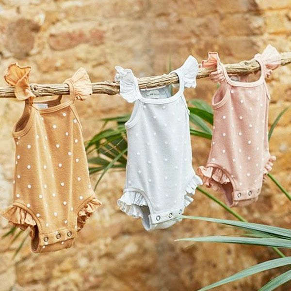 オーガニックコットン ベビーリブフリルボディDOTS