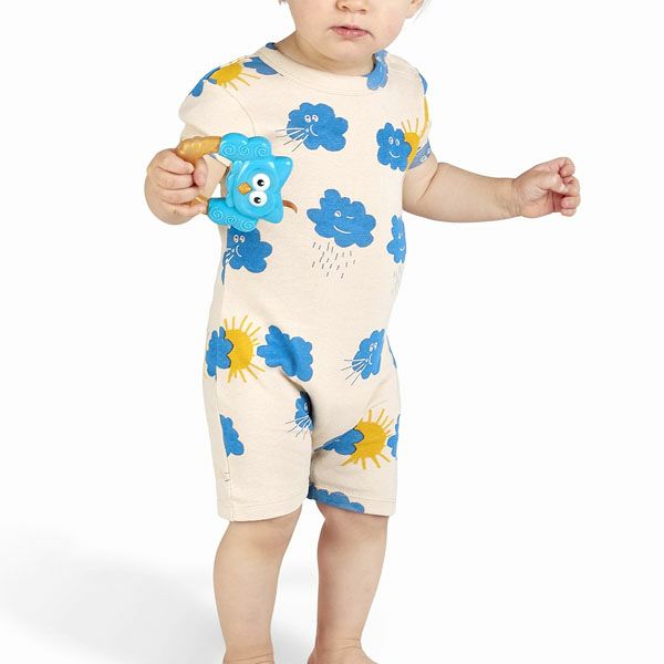 オーガニックコットン ベビー ショートロンパース Windy or Cloudy
