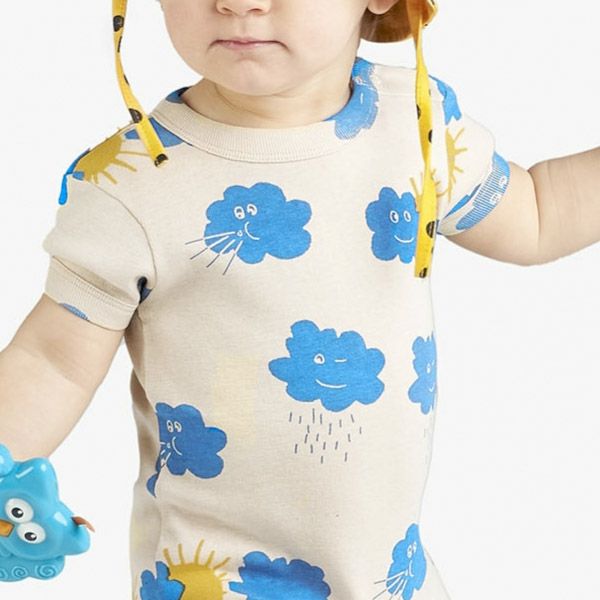 オーガニックコットン ベビー ショートロンパース Windy or Cloudy