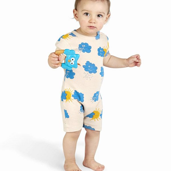 オーガニックコットン ベビー ショートロンパース Windy or Cloudy