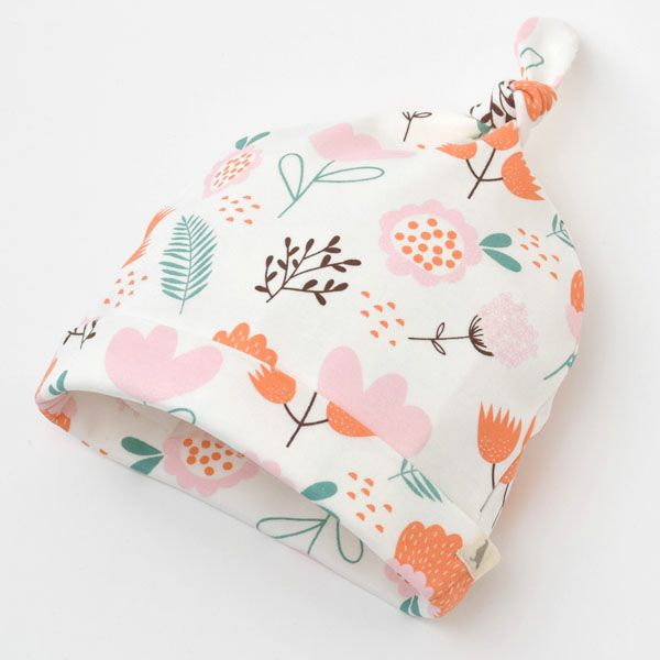 オーガニックコットン ベビー結び帽 Flowers