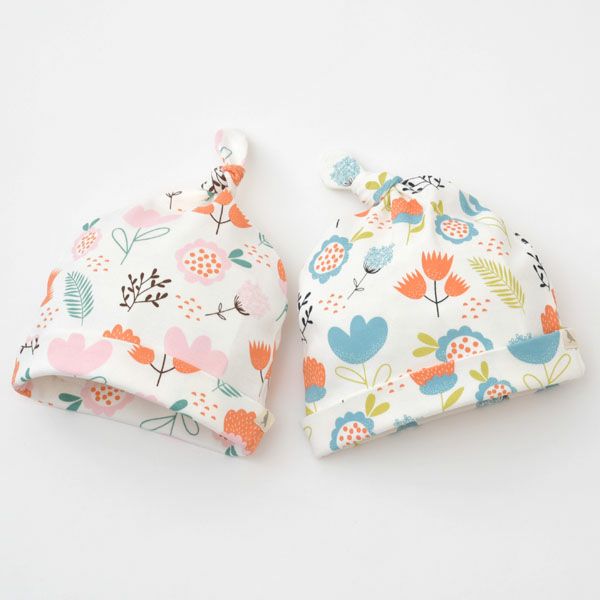 オーガニックコットン ベビー結び帽 Flowers