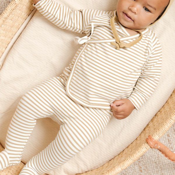 オーガニックコットン ベビー合わせトップス＆足つきパンツ Stripe