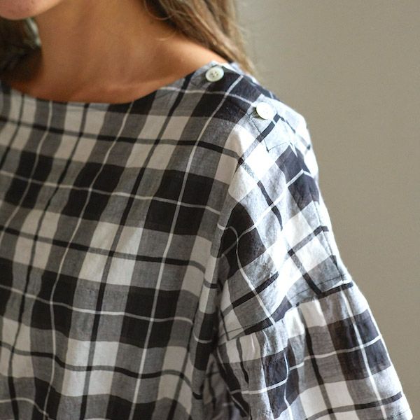 オーガニックコットン シナモンチェックトップス ブラック M