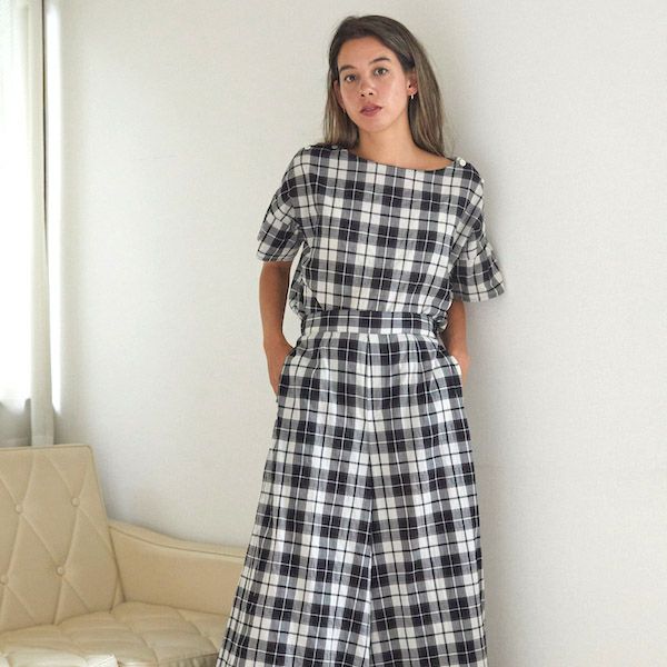 オーガニックコットン シナモンチェックトップス ブラック M