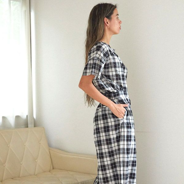 オーガニックコットン シナモンチェックトップス ブラック M