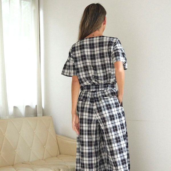 オーガニックコットン シナモンチェックトップス ブラック M