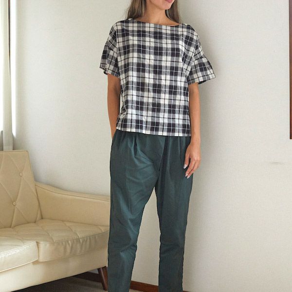 オーガニックコットン シナモンチェックトップス ブラック M