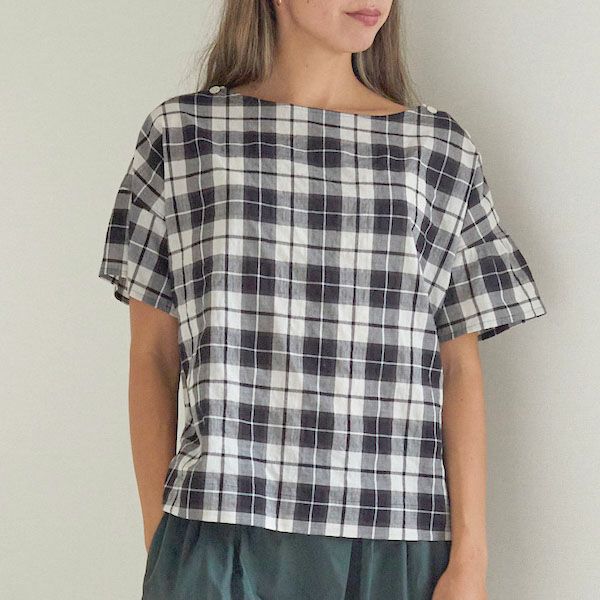 オーガニックコットン シナモンチェックトップス ブラック M