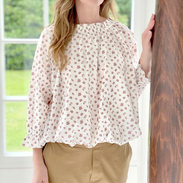 オーガニックコットン ラッフルネックポプリンブラウス Anna