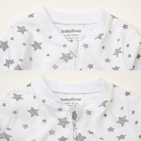 オーガニックコットン ベビー足つきジッパーロンパースStar