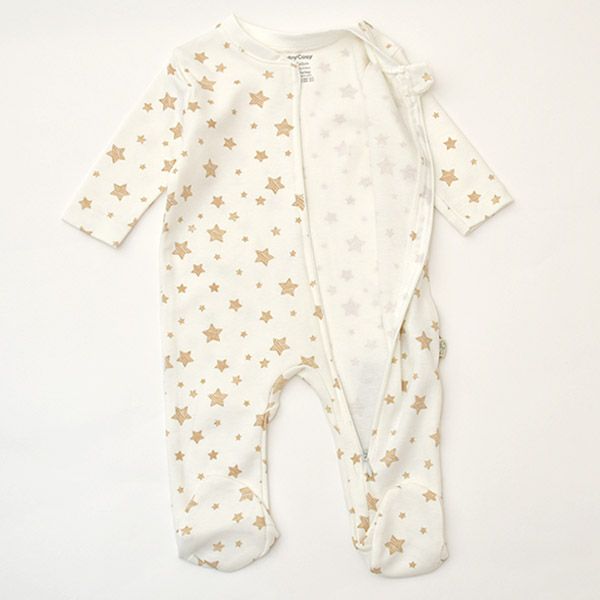 オーガニックコットン ベビー足つきジッパーロンパースStar