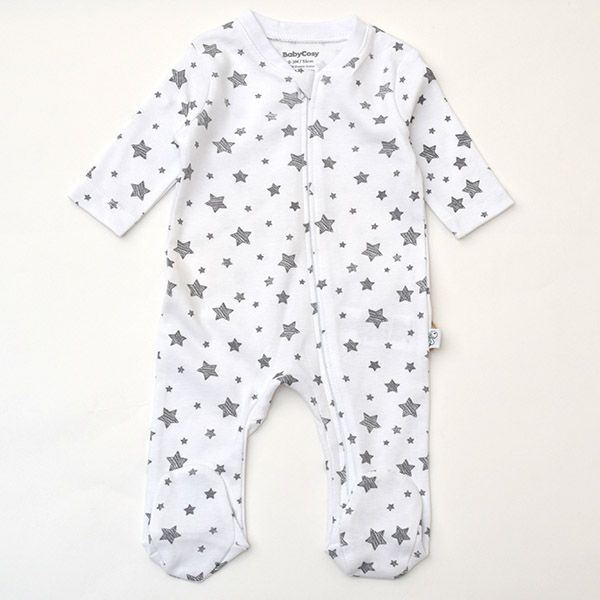 オーガニックコットン ベビー足つきジッパーロンパースStar