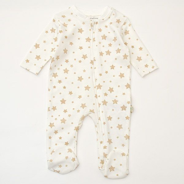 オーガニックコットン ベビー足つきジッパーロンパースStar