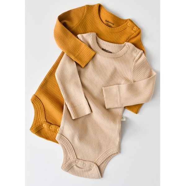 オーガニックコットン＆モダール ベビー長袖ボディスーツ(2色セット)