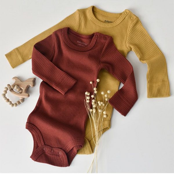オーガニックコットン＆モダール ベビー長袖ボディスーツ(2色セット)