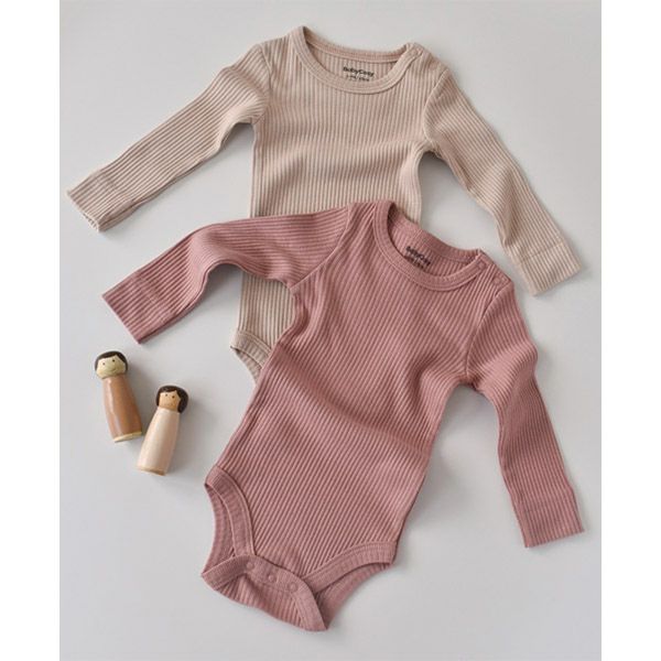 オーガニックコットン＆モダール ベビー長袖ボディスーツ(2色セット)