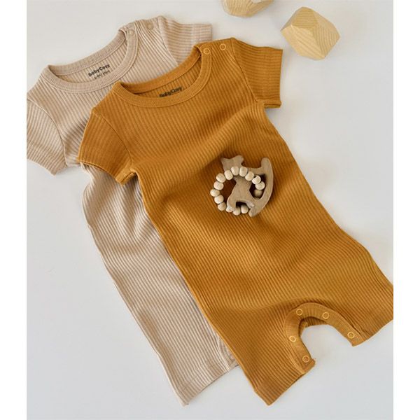 オーガニックコットン＆モダール ベビーショートロンパース(2色セット)