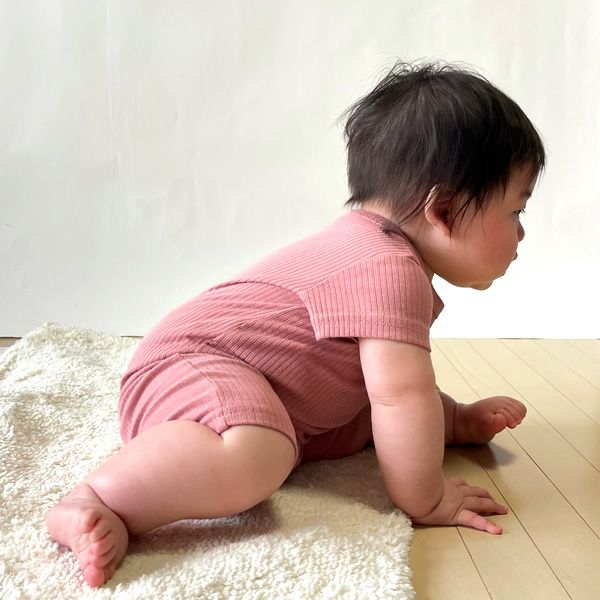 オーガニックコットン＆モダール ベビーショートロンパース(2色セット)