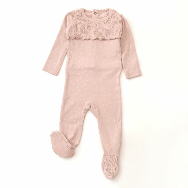 オーガニックコットン ベビースモッキング 足つきカバーオール Print（長袖）