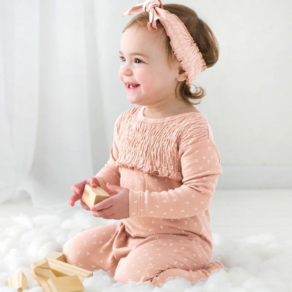 オーガニックコットン ベビースモッキング 足つきカバーオール Print（長袖）