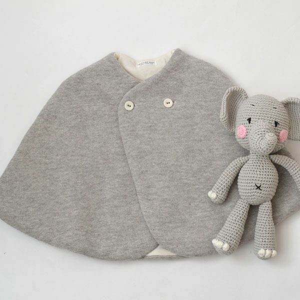 オーガニックコットン＆ヤク ガーターニットケープ グレー 80-90