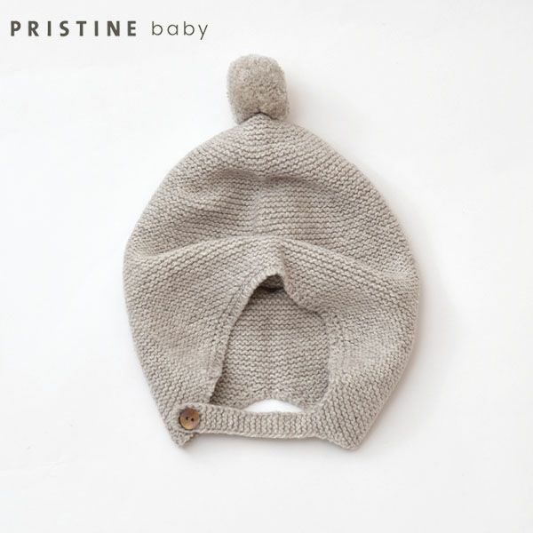 オーガニックコットン＆ヤク ガーターニット耳あて付き帽子 グレー 46-48