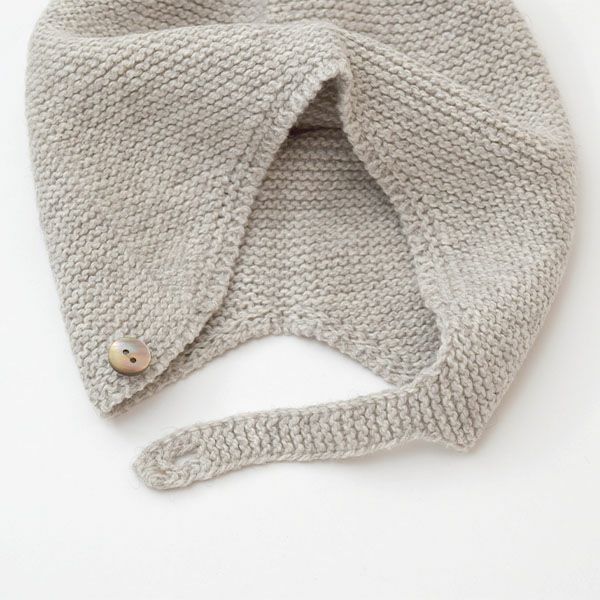 オーガニックコットン＆ヤク ガーターニット耳あて付き帽子 グレー 46-48