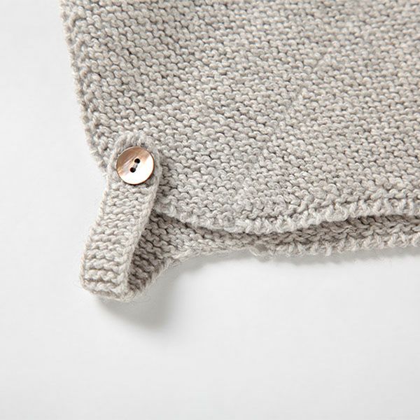 オーガニックコットン＆ヤク ガーターニット耳あて付き帽子 グレー 46-48