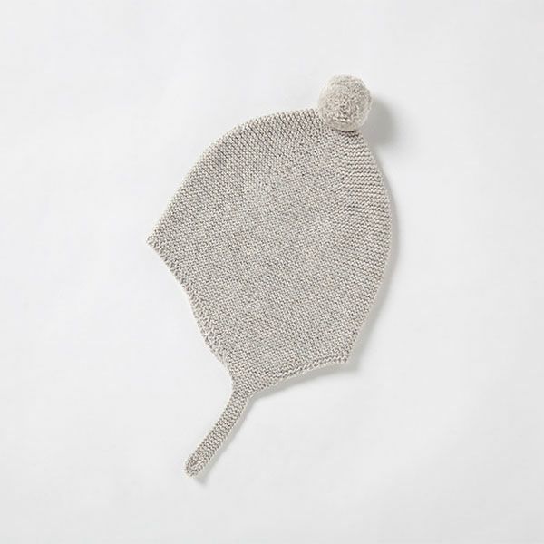 オーガニックコットン＆ヤク ガーターニット耳あて付き帽子 グレー 46-48