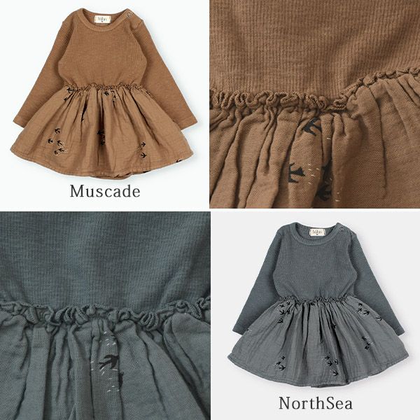 オーガニックコットン ベビー バードプリントコンビドレス(長袖)