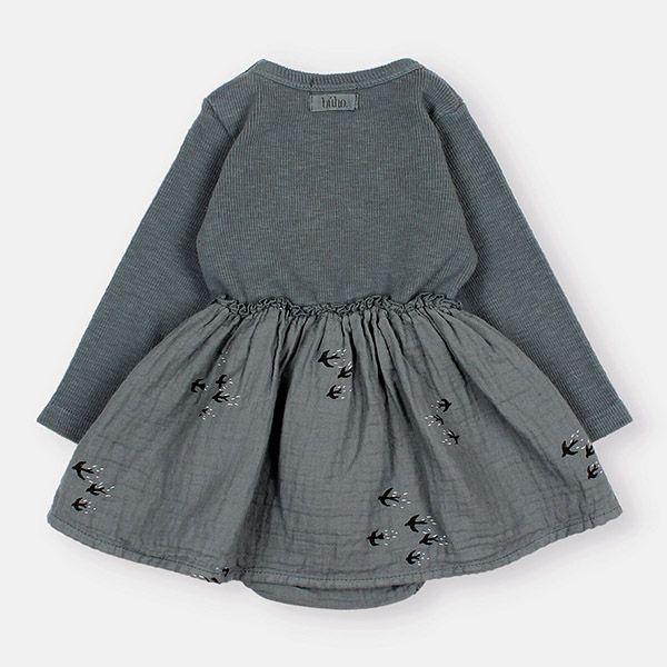 オーガニックコットン ベビー バードプリントコンビドレス(長袖)