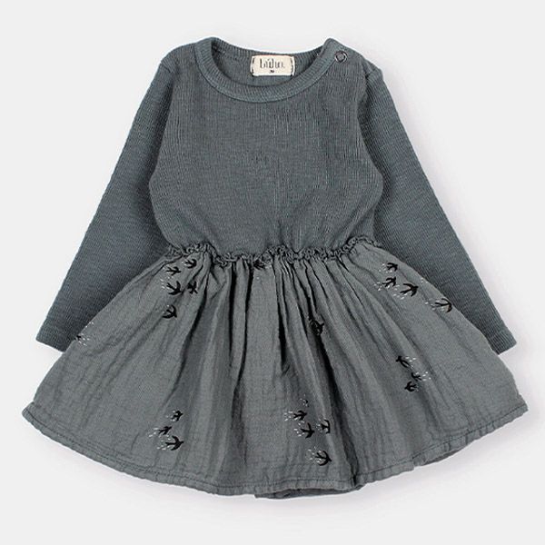 オーガニックコットン ベビー バードプリントコンビドレス(長袖)